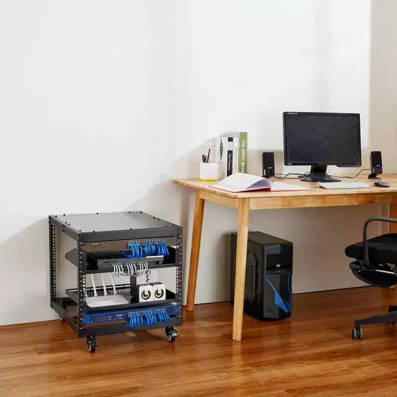 VEVOR 9U Open Frame Server Rack, 23''-40'' Adjustable Depth, Free Standing or Wall Mount Network Server Rack with 360 Casters