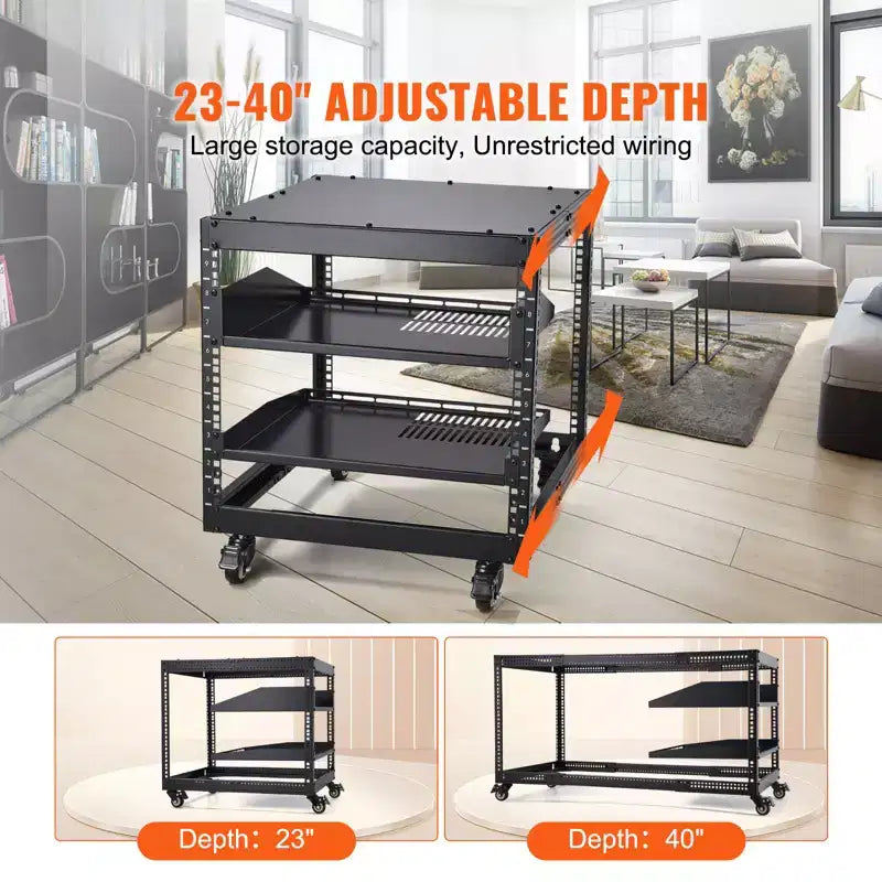 VEVOR 9U Open Frame Server Rack, 23''-40'' Adjustable Depth, Free Standing or Wall Mount Network Server Rack with 360 Casters