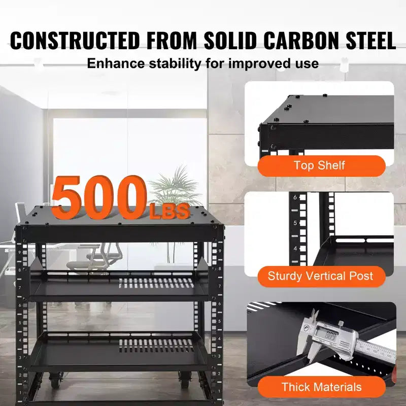 VEVOR 9U Open Frame Server Rack, 23''-40'' Adjustable Depth, Free Standing or Wall Mount Network Server Rack with 360 Casters