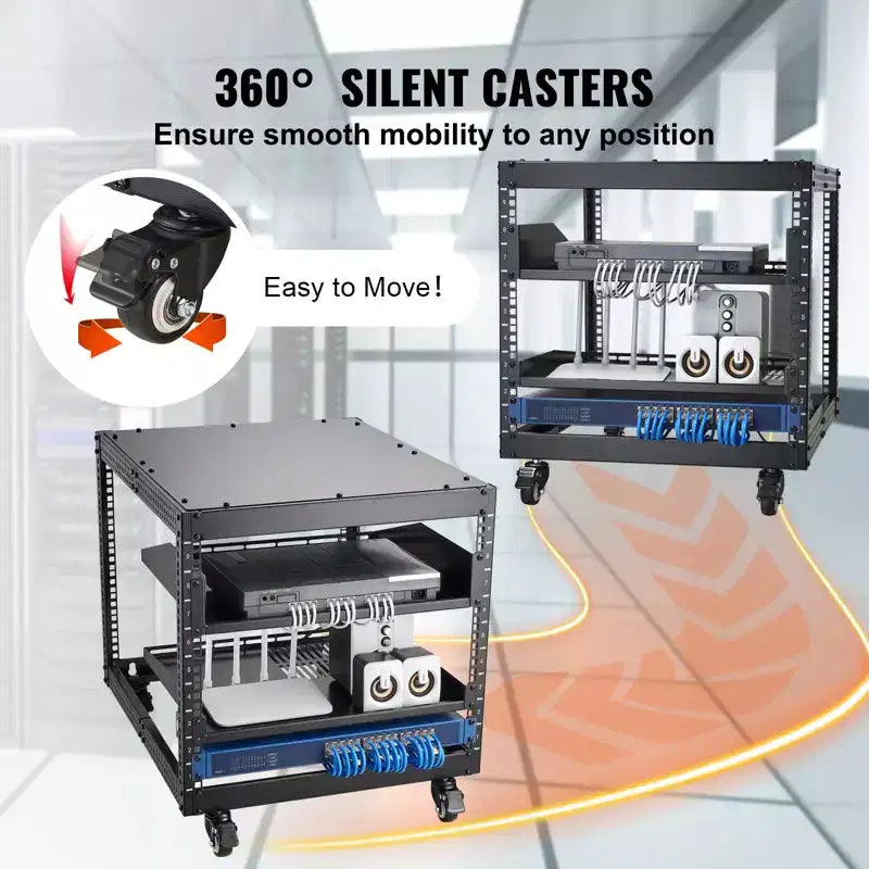 VEVOR 9U Open Frame Server Rack, 23''-40'' Adjustable Depth, Free Standing or Wall Mount Network Server Rack with 360 Casters