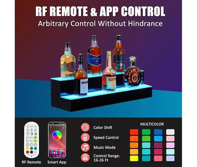 Garvee LED Liquor Bottle Display Shelf, 2 Tier 16 Inch Bottle Display Shelf Bar Shelves with Remote & App Control, 16 Colors, 4 Music Modes