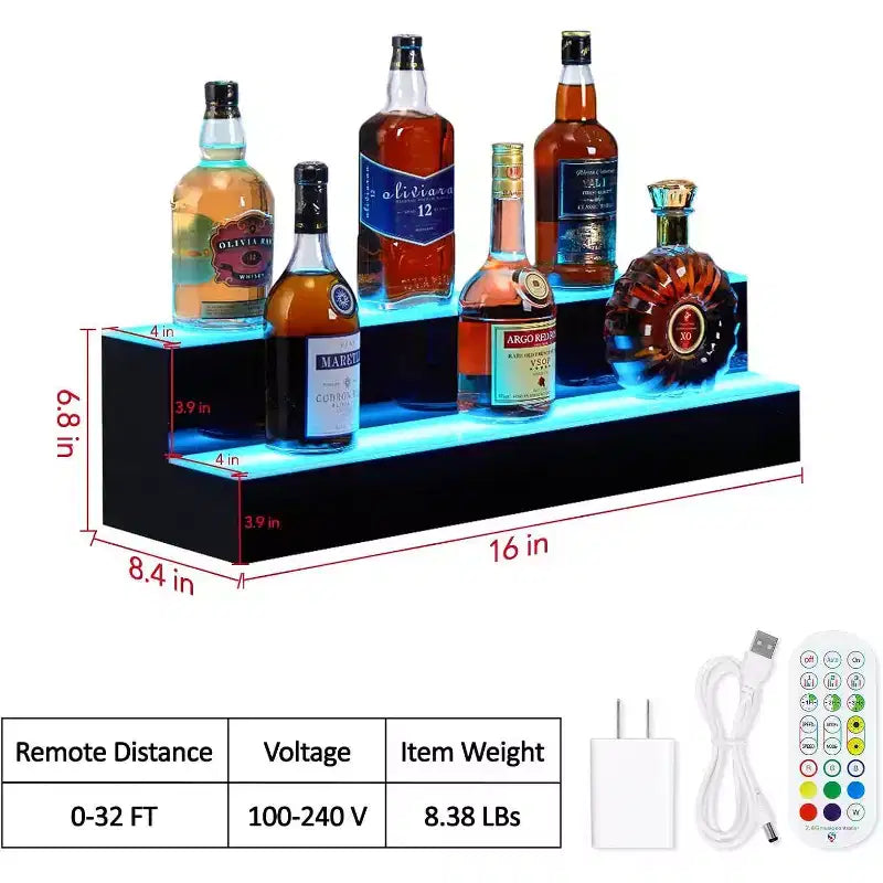Garvee LED Liquor Bottle Display Shelf, 2 Tier 16 Inch Bottle Display Shelf Bar Shelves with Remote & App Control, 16 Colors, 4 Music Modes