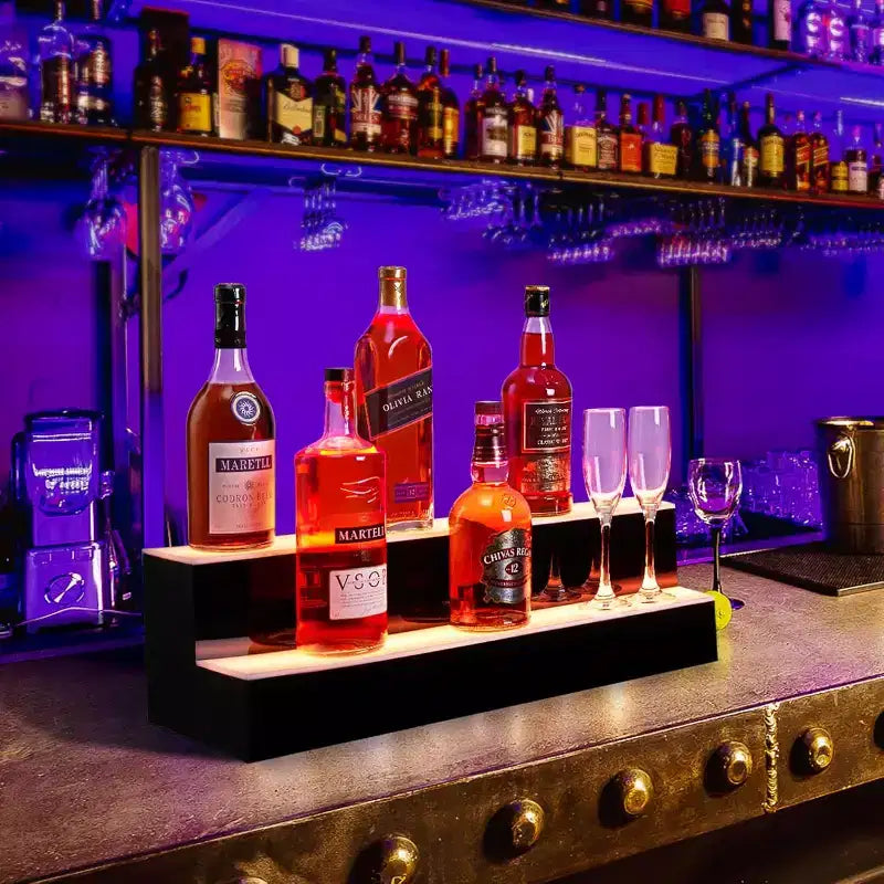 Garvee LED Liquor Bottle Display Shelf, 2 Tier 16 Inch Bottle Display Shelf Bar Shelves with Remote & App Control, 16 Colors, 4 Music Modes