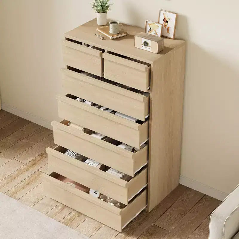 Garvee 7 Drawer Dresser for Bedroom, Natural 7 Chest of Drawers Tall with Concave Handles, Wooden Dresser Organizer for Living Room Nursery Entryway
