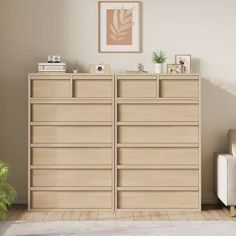Garvee 7 Drawer Dresser for Bedroom, Natural 7 Chest of Drawers Tall with Concave Handles, Wooden Dresser Organizer for Living Room Nursery Entryway