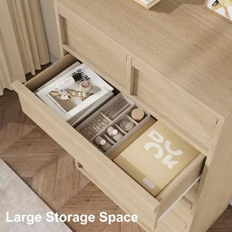 Garvee 7 Drawer Dresser for Bedroom, Natural 7 Chest of Drawers Tall with Concave Handles, Wooden Dresser Organizer for Living Room Nursery Entryway