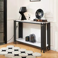48-Inch Faux Marble Console Table with Adjustable Feet, Narrow Entryway Table, Black