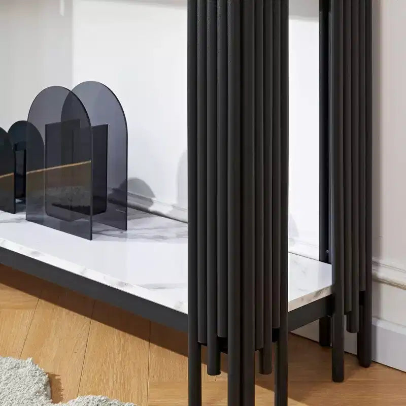 48-Inch Faux Marble Console Table with Adjustable Feet, Narrow Entryway Table, Black