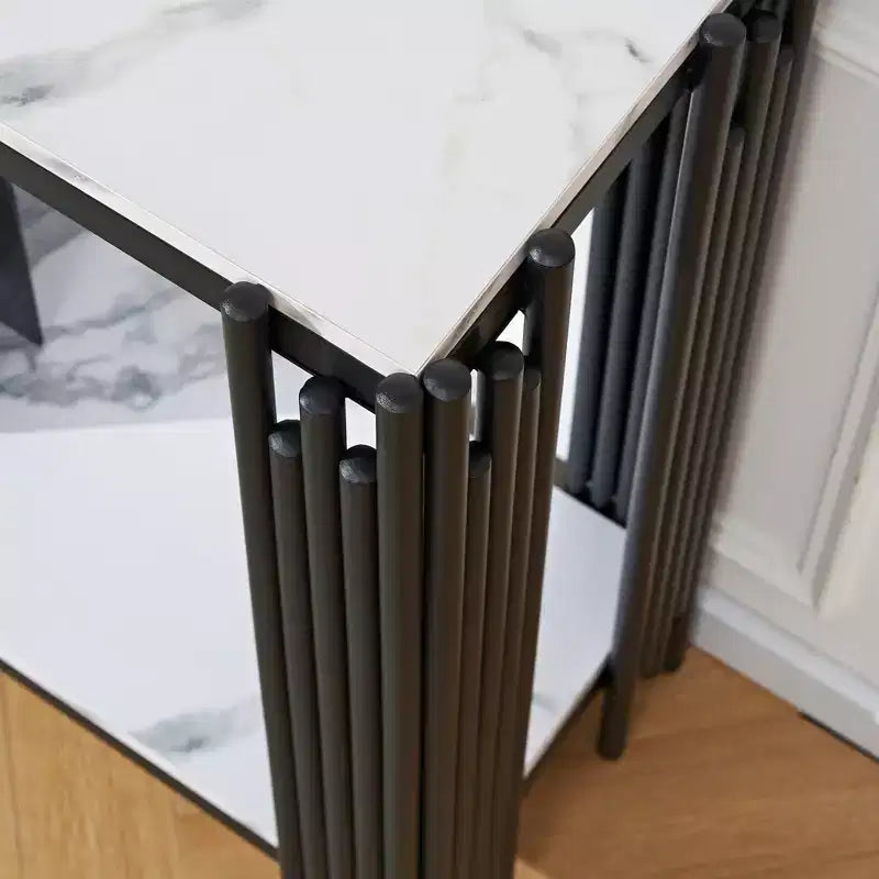 48-Inch Faux Marble Console Table with Adjustable Feet, Narrow Entryway Table, Black