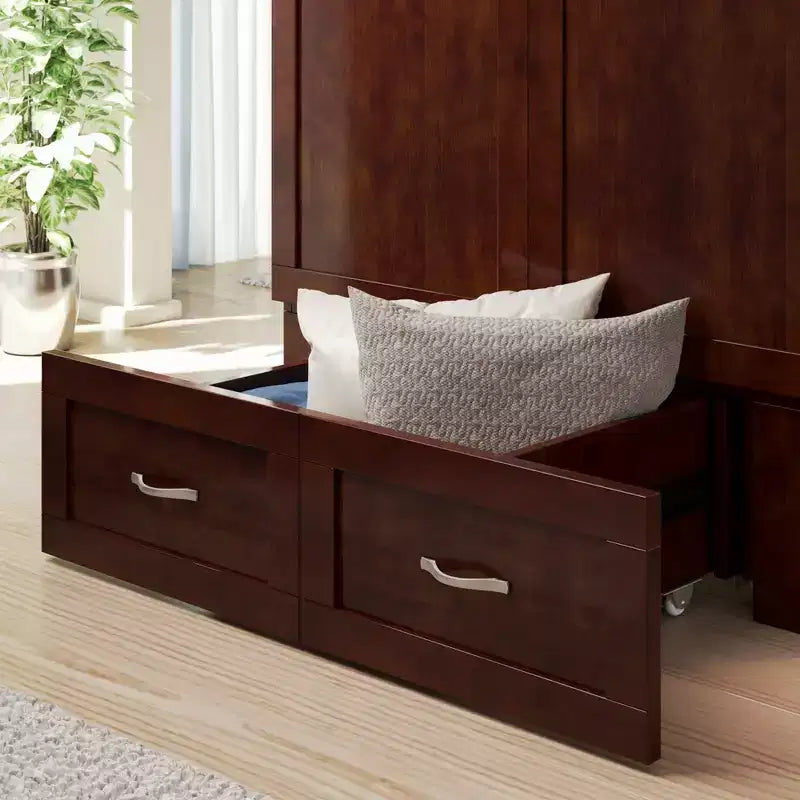 HomeStock Hamilton Twin XL Murphy Bed Chest with 6 Mattress, Storage Drawer & Built-In USB Charger, Walnut