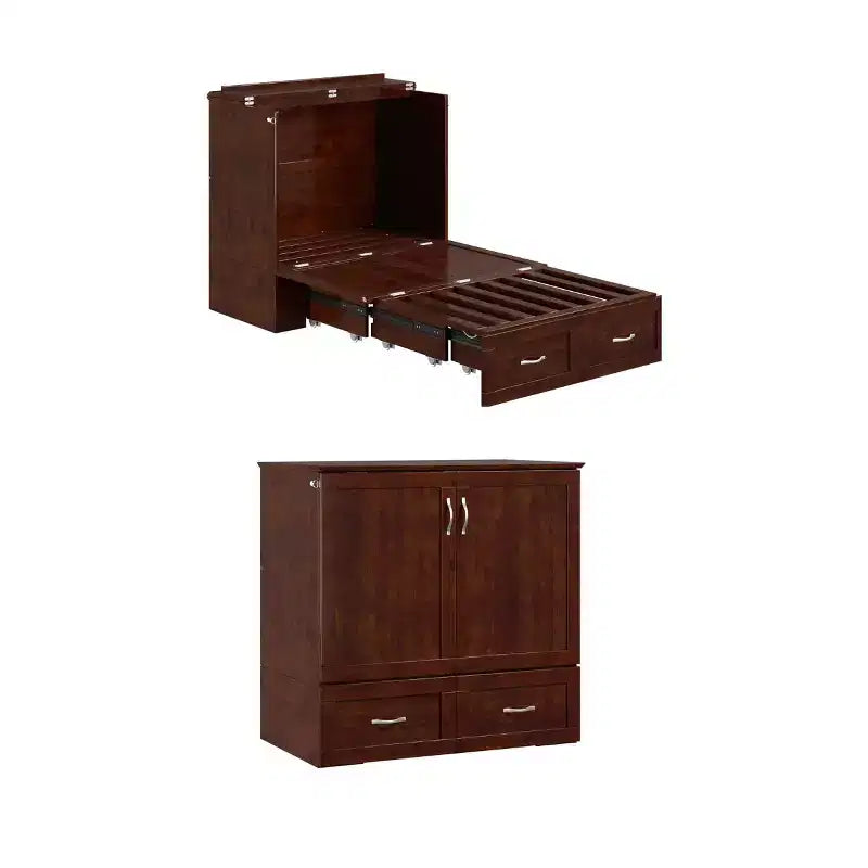 HomeStock Hamilton Twin XL Murphy Bed Chest with 6 Mattress, Storage Drawer & Built-In USB Charger, Walnut