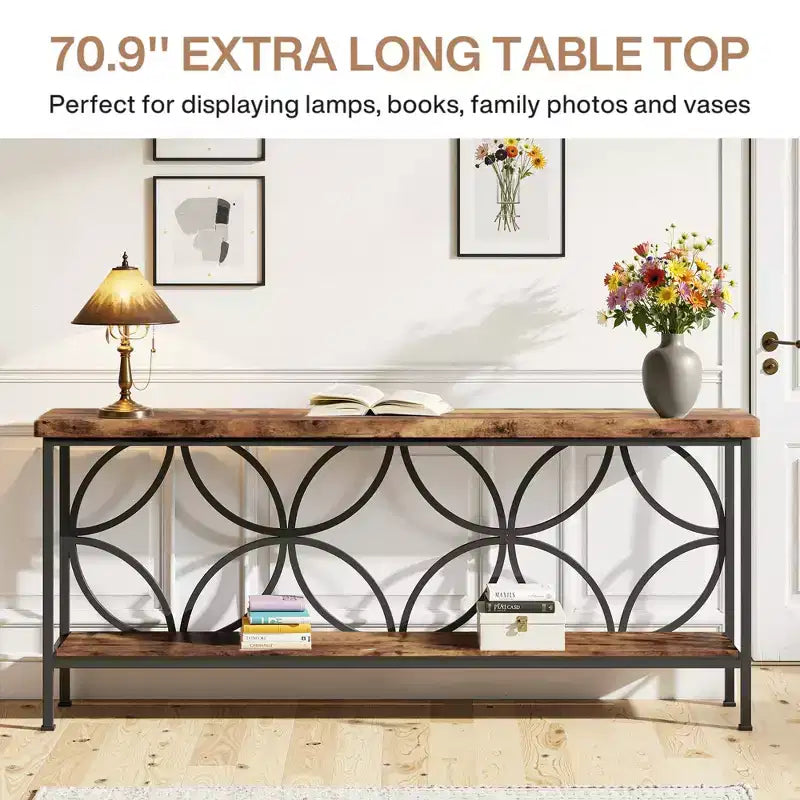 MAYEERTY 2-Tier Console Table High-Grade Particle Board Steel 198Lbs Capacity Adjustable Foot Pads