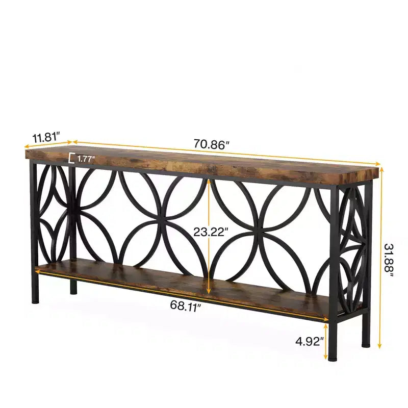 MAYEERTY 2-Tier Console Table High-Grade Particle Board Steel 198Lbs Capacity Adjustable Foot Pads