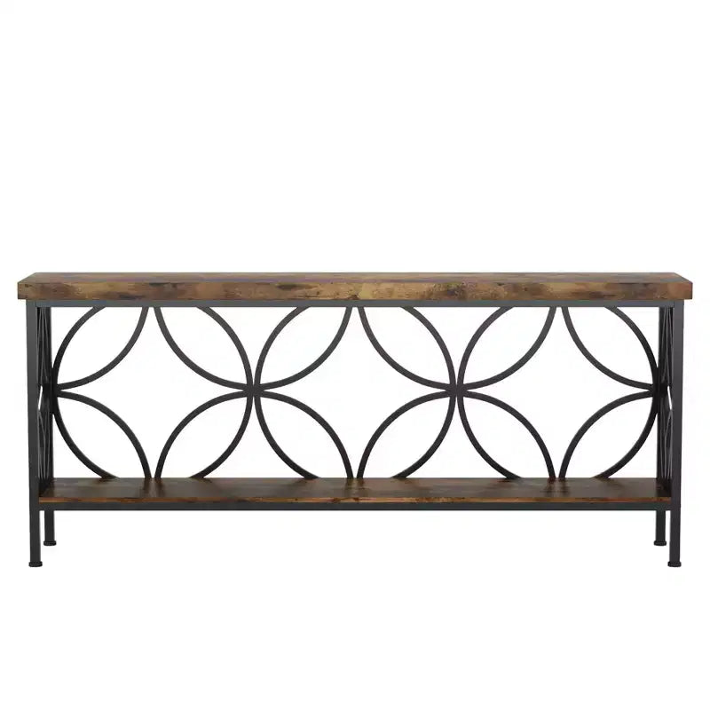 MAYEERTY 2-Tier Console Table High-Grade Particle Board Steel 198Lbs Capacity Adjustable Foot Pads