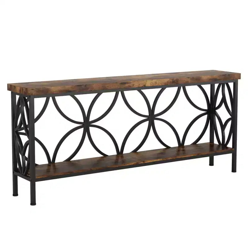MAYEERTY 2-Tier Console Table High-Grade Particle Board Steel 198Lbs Capacity Adjustable Foot Pads