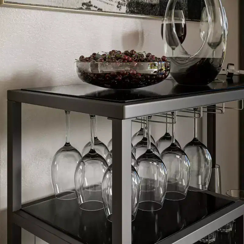 Holly & Martin Zephs Bar Cart - Gunmetal Gray w/ Black Glass - SEI