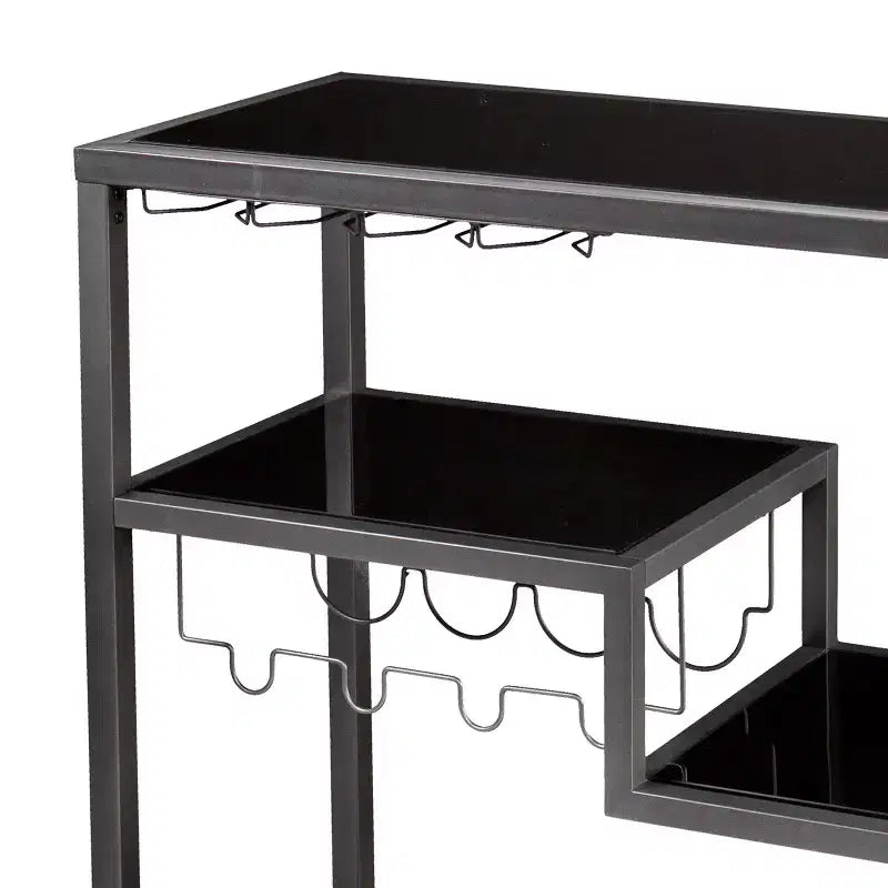 Holly & Martin Zephs Bar Cart - Gunmetal Gray w/ Black Glass - SEI