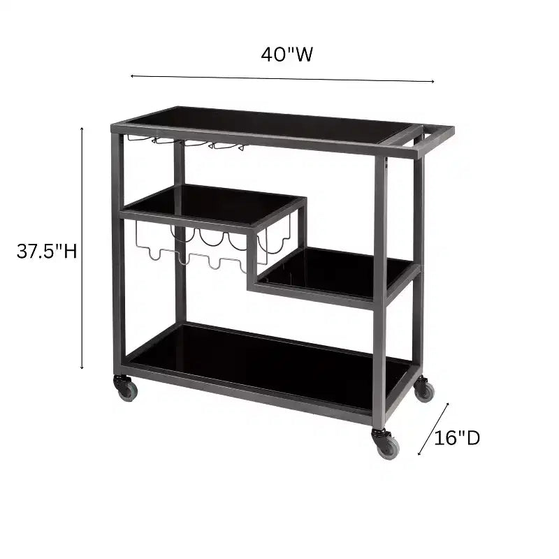 Holly & Martin Zephs Bar Cart - Gunmetal Gray w/ Black Glass - SEI