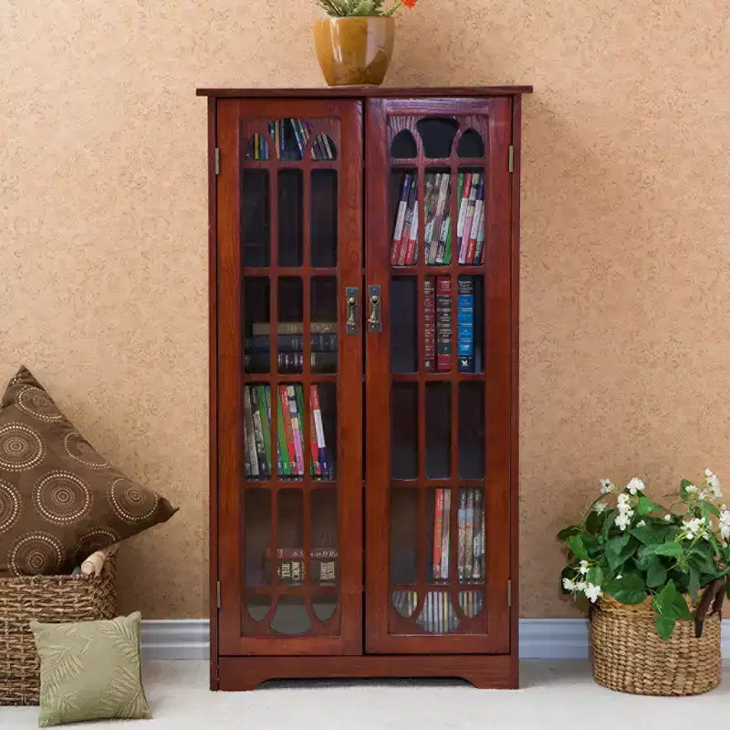 Meuble de rangement pour médias avec vitres - Cerisier - SEI