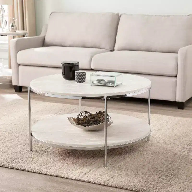 Silas Round Faux Stone Cocktail Table - Charcoal - SEI