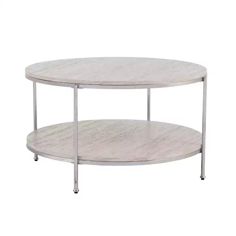 Silas Round Faux Stone Cocktail Table - Charcoal - SEI