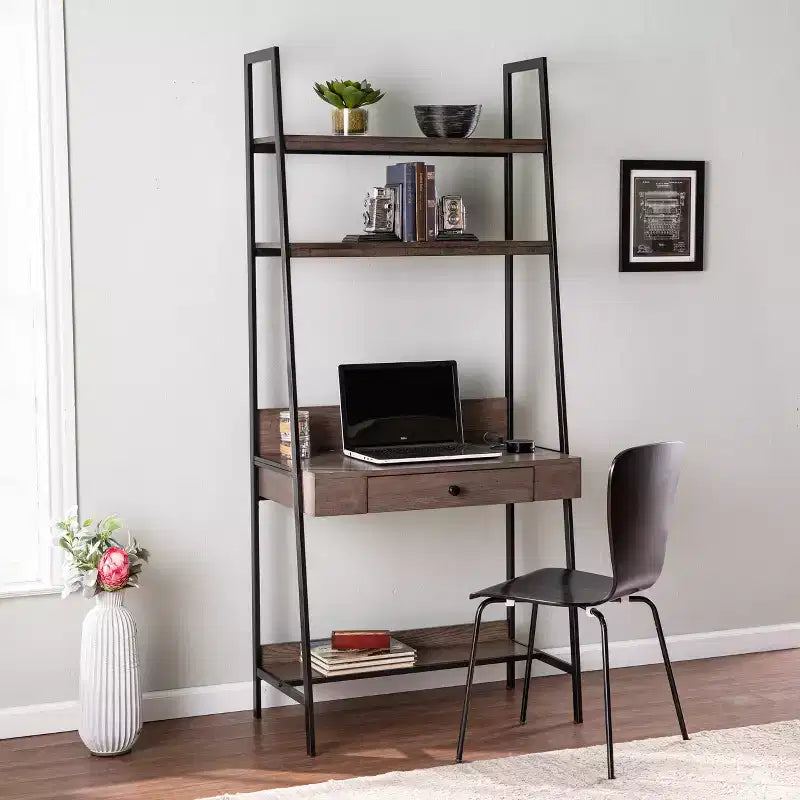Bureau d'angle industriel Lizvan avec rangement - Gris - SEI