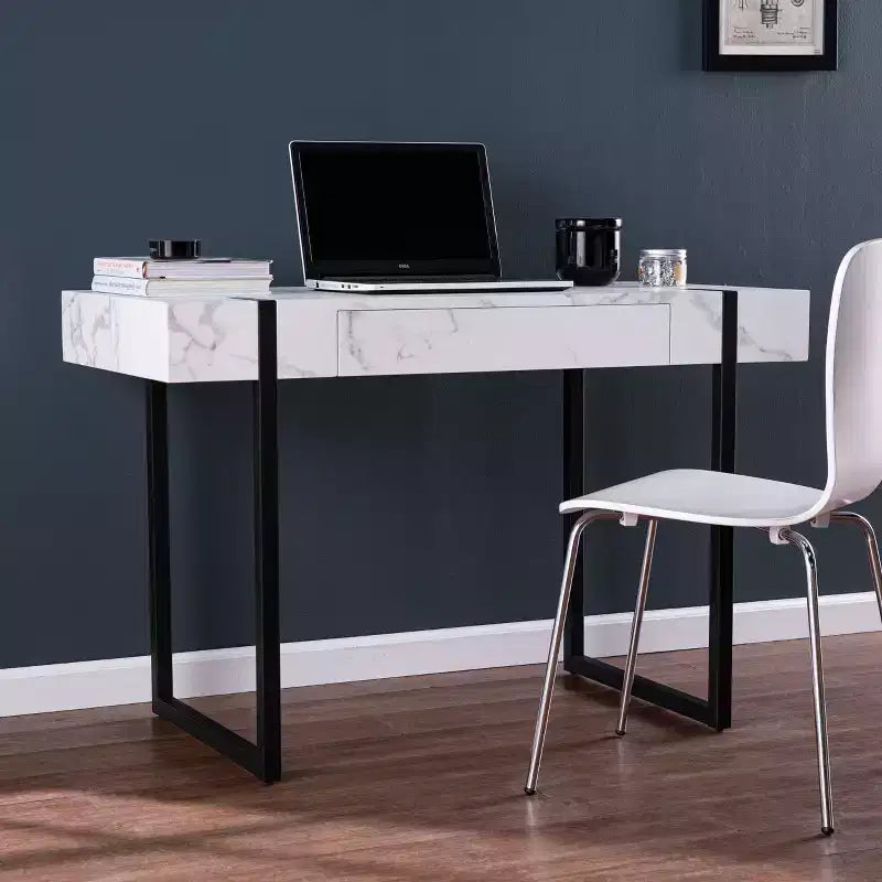 Rangley Modern Faux Marble Desk - White - SEI