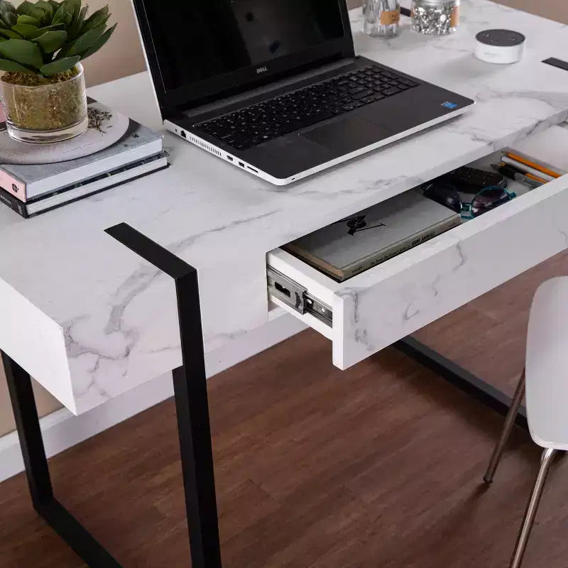 Rangley Modern Faux Marble Desk - White - SEI
