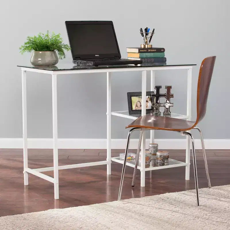 Layton Metal/Glass Student Desk - White - SEI