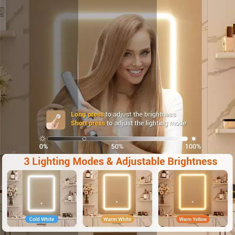 Vanity Desk, Makeup Vanity with Mirror and Chair, Hair Dryer Rack, 3 Lighting Modes Brightness