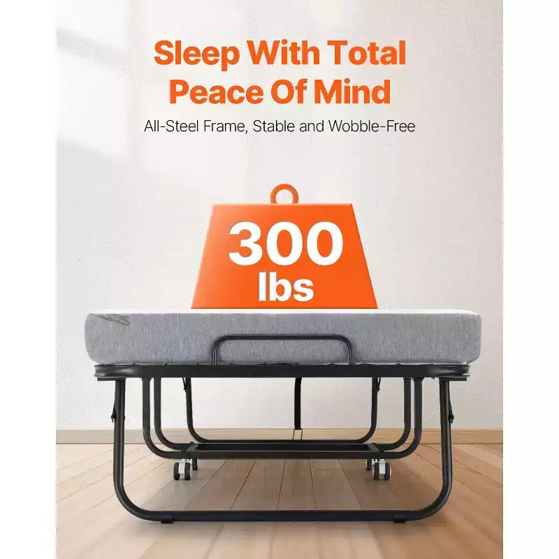 VEVOR Rollaway Bed, 31 in x 75 in Folding Bed with 4 in Mattress, Twin Size Foldable Bed with Sturdy Metal Frame & Memory Foam Mattress