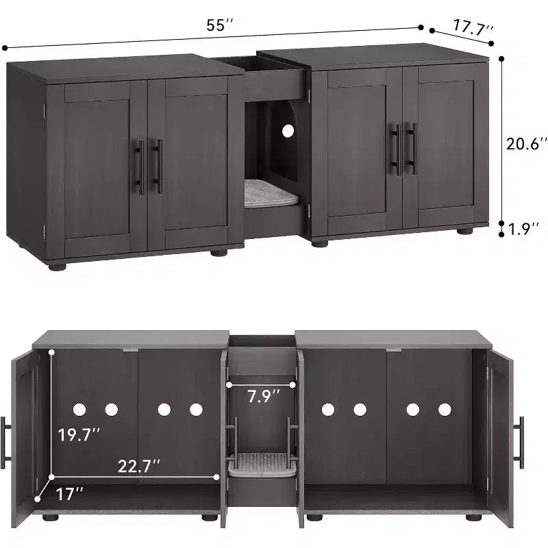 Decorative Storage Cabinets, Litter Box Enclosure for 2 Cats with Scratch Pad & Legs