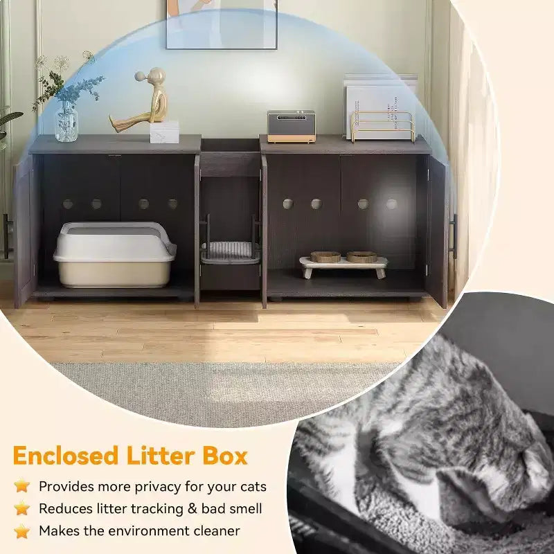 Decorative Storage Cabinets, Litter Box Enclosure for 2 Cats with Scratch Pad & Legs