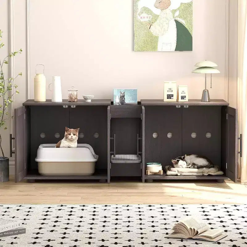 Decorative Storage Cabinets, Litter Box Enclosure for 2 Cats with Scratch Pad & Legs