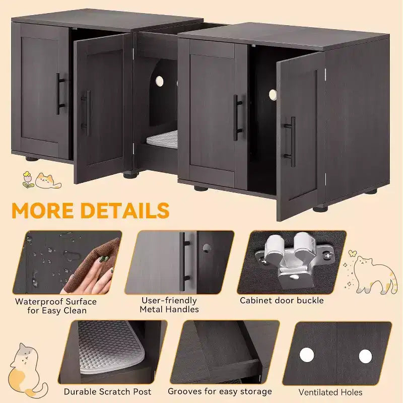Decorative Storage Cabinets, Litter Box Enclosure for 2 Cats with Scratch Pad & Legs