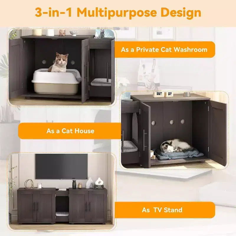 Decorative Storage Cabinets, Litter Box Enclosure for 2 Cats with Scratch Pad & Legs