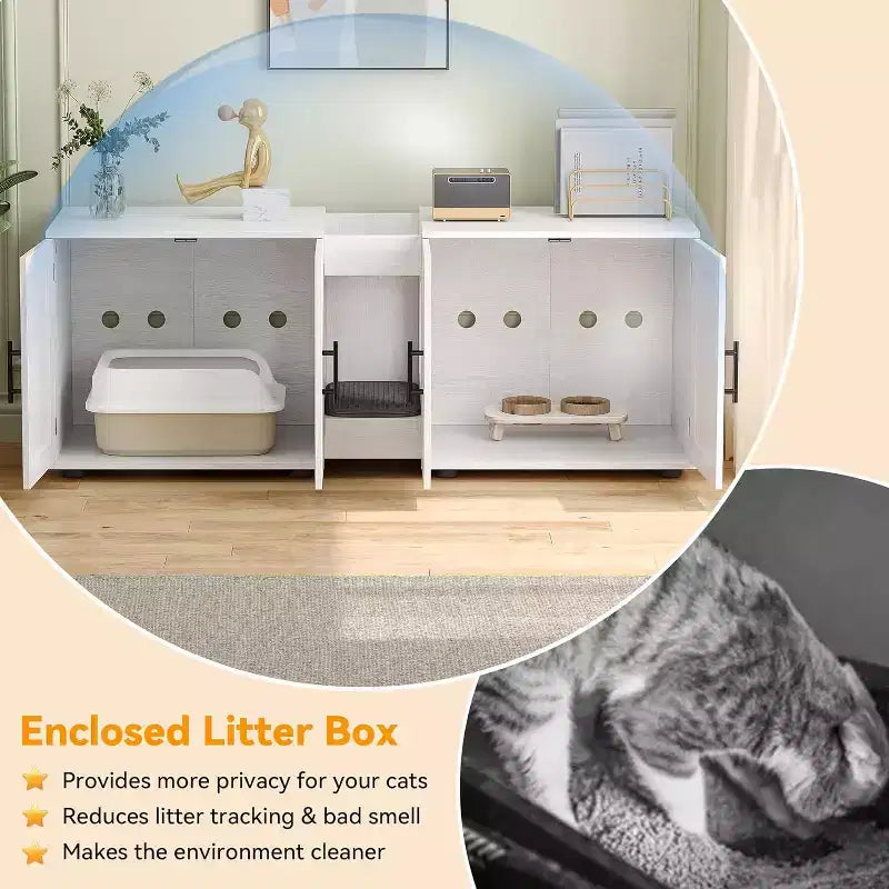 Decorative Storage Cabinets, Litter Box Enclosure for 2 Cats with Scratch Pad & Legs