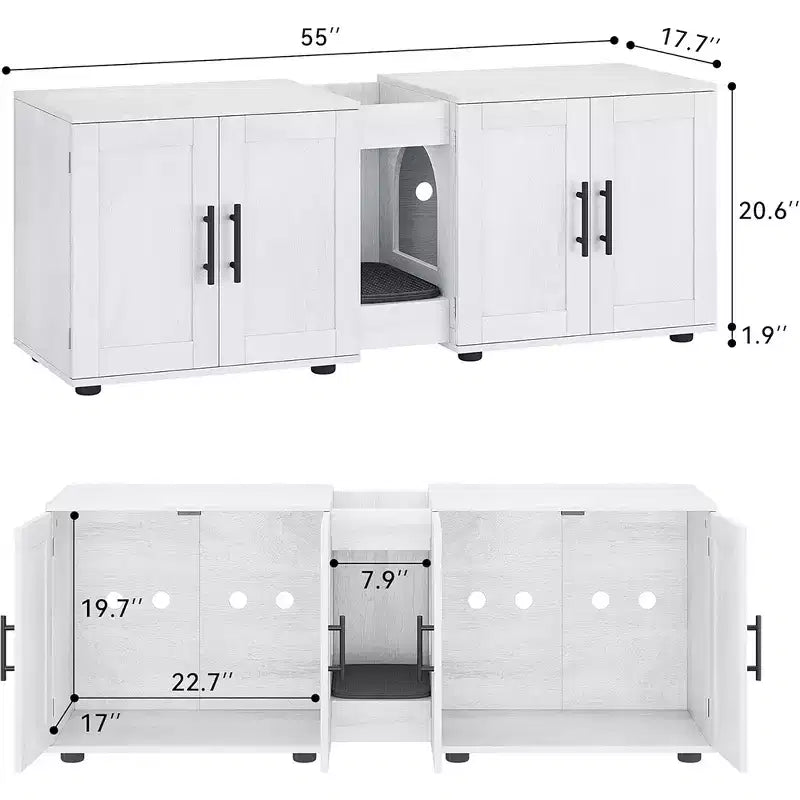 Decorative Storage Cabinets, Litter Box Enclosure for 2 Cats with Scratch Pad & Legs