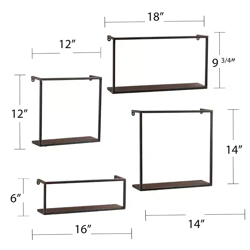 Holly & Martin Zyther Metal Wall Shelves - 4pc Set - Antique Black/Brown - SEI