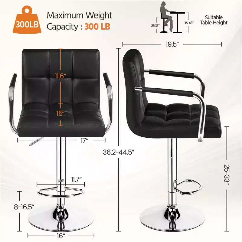 Tabouret de bar pivotant en cuir PU Yaheetech réglable en hauteur pour salle à manger, comptoir de bar