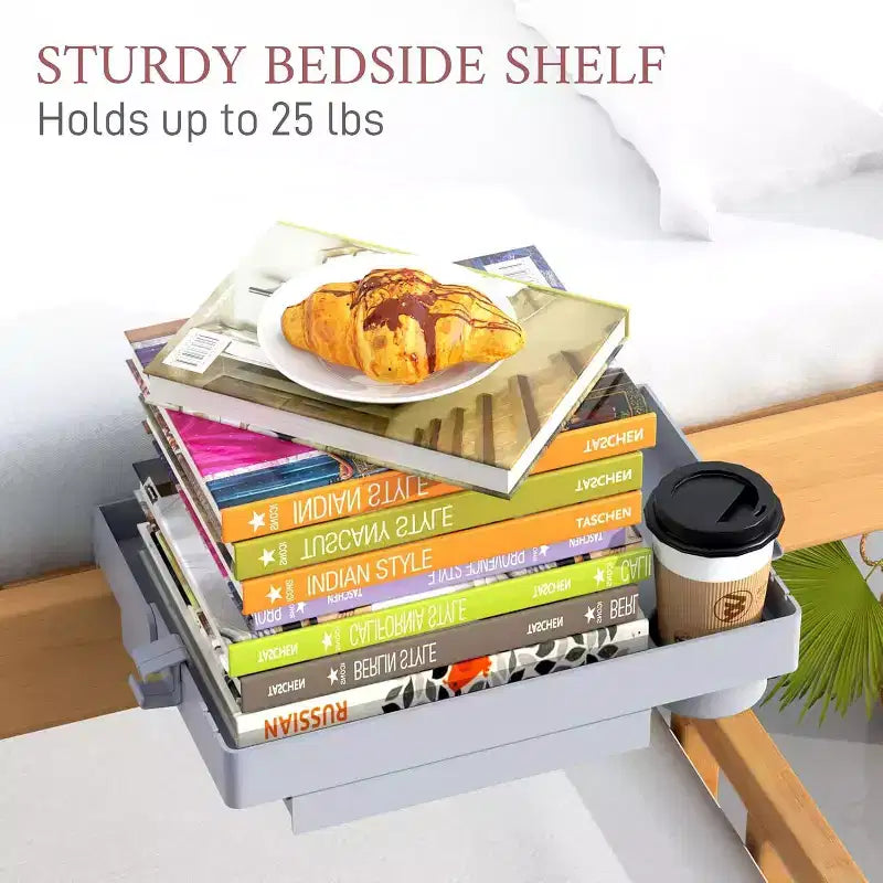 Tree City Clip-On Bedside Shelf for Beds & Bunks - Foldable Nightstand with Cup Holder & Cord Organizer