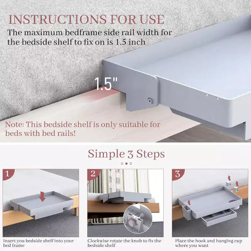 Tree City Clip-On Bedside Shelf for Beds & Bunks - Foldable Nightstand with Cup Holder & Cord Organizer
