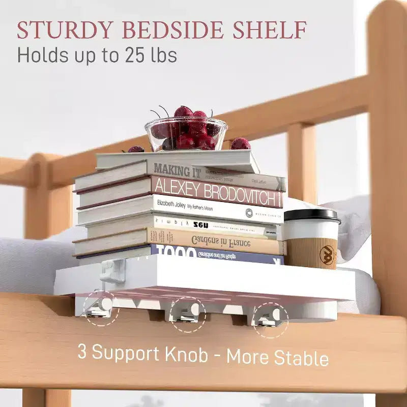 Tree City Clip-On Bedside Shelf for Beds & Bunks - Foldable Nightstand with Cup Holder & Cord Organizer