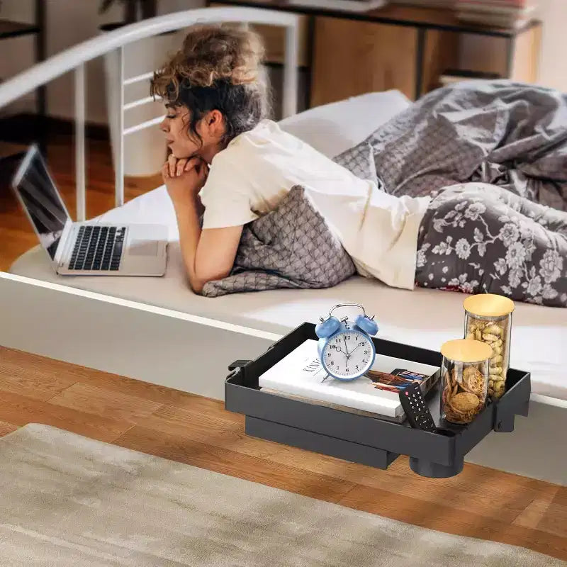 Tree City Clip-On Bedside Shelf for Beds & Bunks - Foldable Nightstand with Cup Holder & Cord Organizer