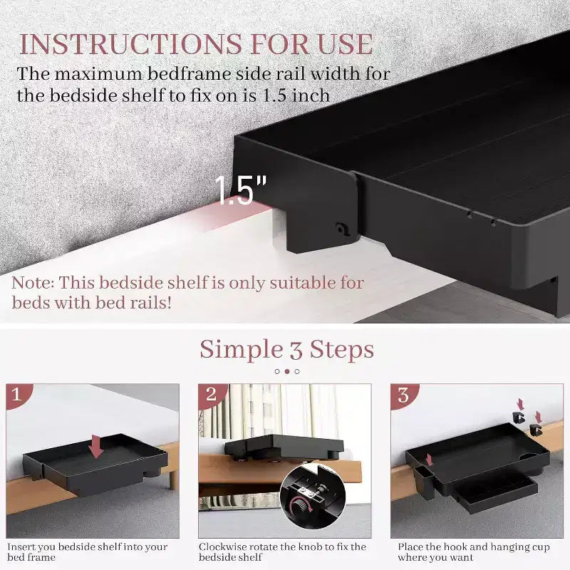 Tree City Clip-On Bedside Shelf for Beds & Bunks - Foldable Nightstand with Cup Holder & Cord Organizer