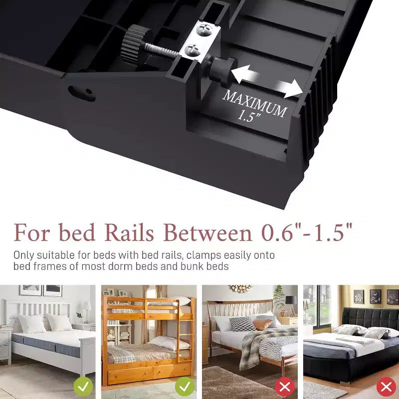Tree City Clip-On Bedside Shelf for Beds & Bunks - Foldable Nightstand with Cup Holder & Cord Organizer