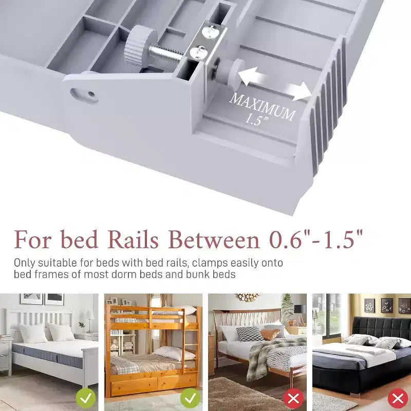 Tree City Clip-On Bedside Shelf for Beds & Bunks - Foldable Nightstand with Cup Holder & Cord Organizer