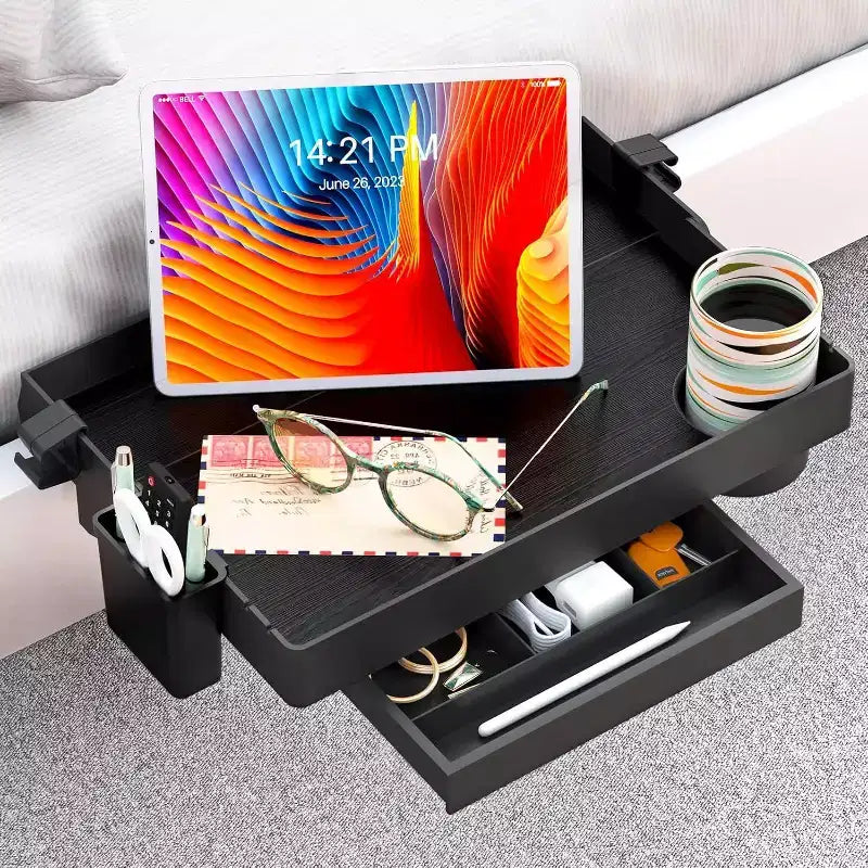 Tree City Clip-On Bedside Shelf for Beds & Bunks - Foldable Nightstand with Cup Holder & Cord Organizer