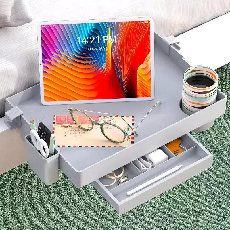 Tree City Clip-On Bedside Shelf for Beds & Bunks - Foldable Nightstand with Cup Holder & Cord Organizer