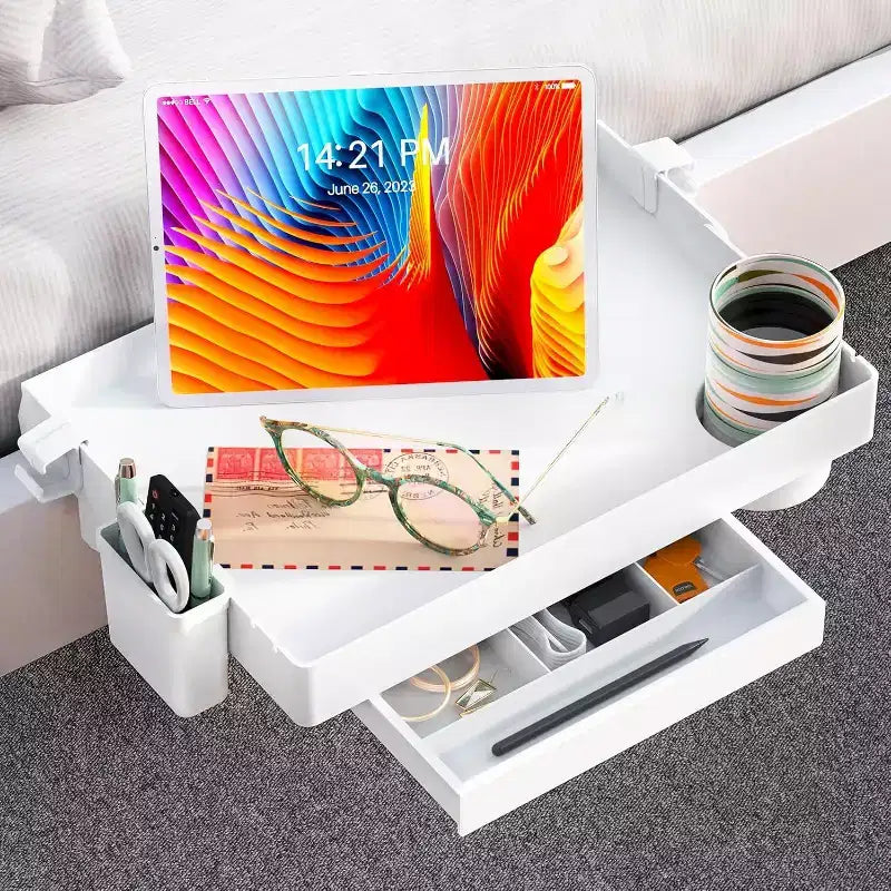 Tree City Clip-On Bedside Shelf for Beds & Bunks - Foldable Nightstand with Cup Holder & Cord Organizer